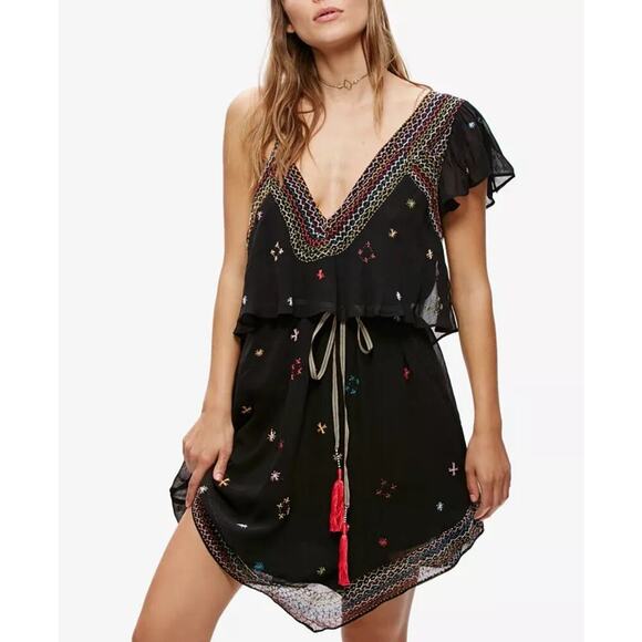 Free People These Eyes Together Dress One Shoulder Embroidery Detail Size Medium - Picture 1 of 14